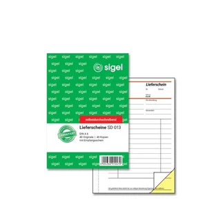 SIGEL SD013 Lieferscheine A6, 2x40 Blatt, selbstdurchschreibend 2fach 1 Stück - Bild 1 von 10