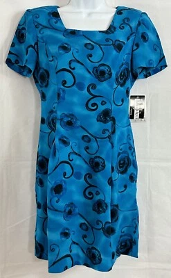 NWTs Vintage John Roberts Petite Size 6P Blue Floral Sheath Dress Short Sleeve - Image 1 of 4