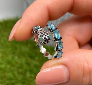 Snake ring Apatite, Emerald and Spinel Black natural gemstone, silver 925 - Picture 1 of 6