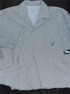 Nautica 100% Cotton Spring Bay Navy Ss Nightshirt Pajama Top Striped Blue Size L - Picture 1 of 4