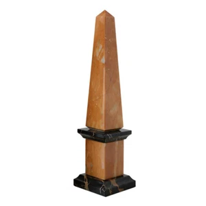 Obelisco Classico in Marmo Giallo Siena e Nero Portoro Scultura da Tavolo H 40CM - Picture 1 of 4