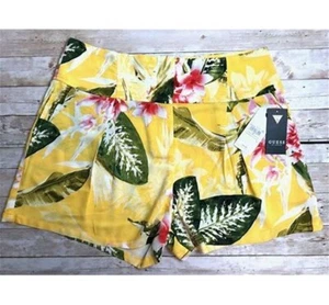 NEW!! Guess Women's Yellow Green Floral Palm Print Shorts Size 4 - Picture 1 of 4