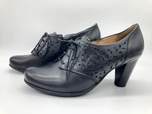 Women's Nurture London Sz 8 Black Leather Lace Zip Heels Ankle Boots - Picture 1 of 10
