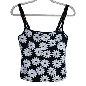 La Blanca Women’s 12 Black White Floral Tropical Print Swim Cami Tank Top - Picture 1 of 7