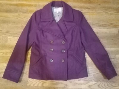 Old Navy Wool blend Pea Coat Double Breasted waist high womens sz Medium purple - Image 1 of 4