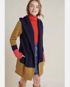 Cappotto maglione lana con cappuccio Anthropologie Field Flower Valerie color block piccolo - Foto 1 di 7