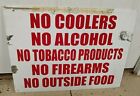 Sporting Event Rules Plastic Sign NO Alcohol NO Outside Food NO Coolers Decor 