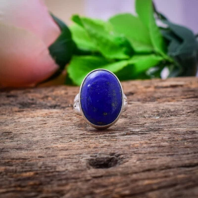 Brillante Lapislazzuli Gemma 925 Argento Sterling Handmade Anello Thumb Gioielli - Immagine 1 di 4