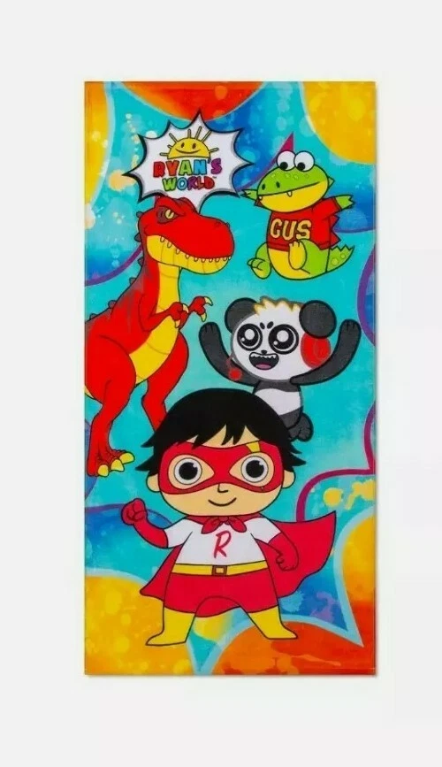 Ryan's World Beach Towel Large 28" " Cotton Red Titan Combo Panda Gus Rex
