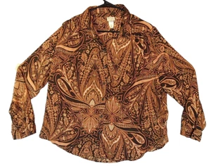 Richard Allen X H&M Womens Long Sleeve Shirt Brown Orange Tunic Paisley Sz 12 - Picture 1 of 11