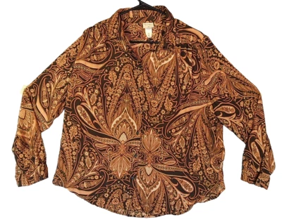 Camisa Richard Allen X H&M Mujer Manga Larga Marrón Naranja Túnica Paisley Talla 12 Foto 1 de 4