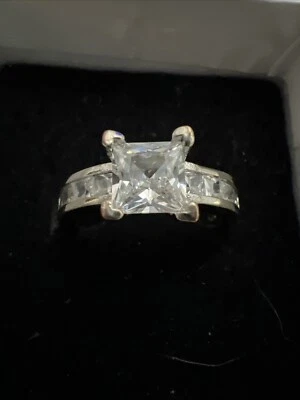 925 Sterling Silver Vintage CZ Engagement Ring Love Promise Emerald Cut Size 6 - Image 1 of 4