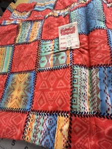VTG Orange Cheater Quilt Fabric Patchwork Grid 1970s TG&Y 100% Cotton Blue 2 PCS - Picture 1 of 8