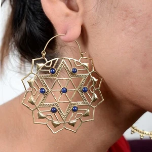 Ethnic Sahasra Chakra Earrings, Big lapis Chakra Earrings Handmade Tribal Jewel - Imagen 1 de 7