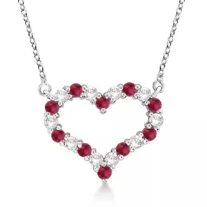 1.5CT Round Lab Created Ruby Love Open Heart Pendant Chain 14K White Gold Plated - Picture 1 of 4