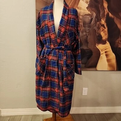 Винтажные мужские REI клетку халат карманы хлопок галстуки закрытый - Изображение 1 из 4