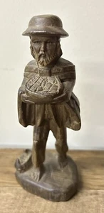 Vintage Folk Art Hard Carved Wood Simple Man Traveling Man 6” - Picture 1 of 4