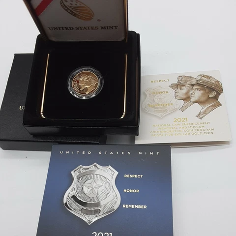 2021 W GOLD PROOF National Law Enforcement $5.00 Coin US Mint Proof Commem NIB Cover