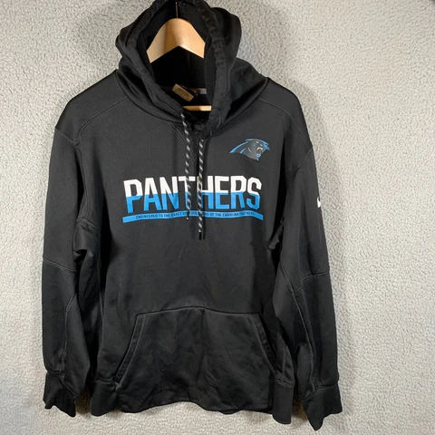 Carolina Panthers Hoodie Men L Black Nike Therma Fit Sweatshirt Sweater Cover
