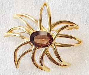 Ciner Signed Vintage Gold Tone Firework Starburst Citrine Color Brooch C332 - Picture 1 of 9