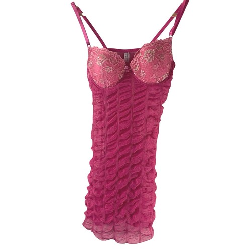 VALENTINO Diana Secret Mini Abito Lingerie Rosa Increspato 36C Reggiseno Scintillante Trasparente Elasticizzato J832