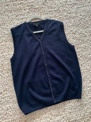 PRONTO UOMO MENS KNIT VEST, NAVY BLUE, BUTTON DOWN V-NECK, SIZE: LARGE - Image 1 of 4