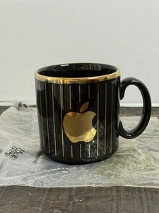 Vintage Apple Macintosh Computer Coffee Mug Black Gold Logo Made in England - Picture 1 of 12