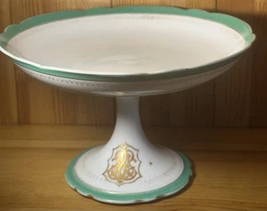 Antique French Porcelain Footed Dish Compote Hand Painted Gold Gilt Crest 8.5” - Picture 1 of 11