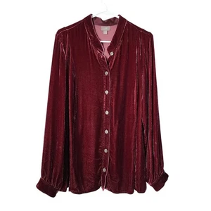 J.JILL romantische Samtbluse mit Knopfleiste burgunderrot Vamp Seidenmischung LT Tall - Bild 1 von 9