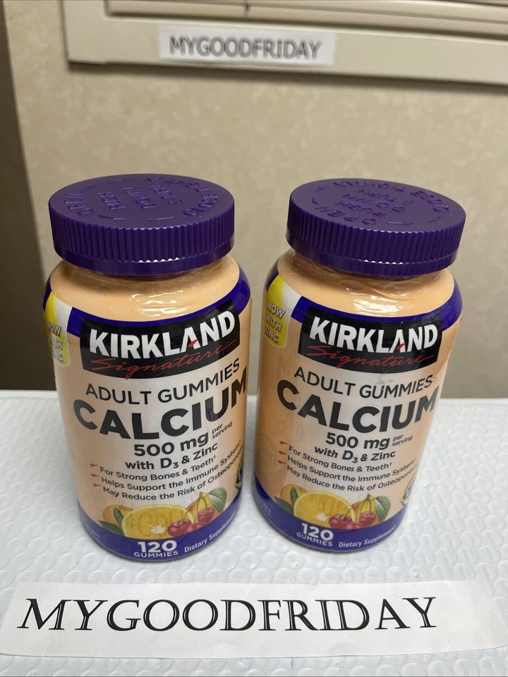 Kirkland Signature Calcio 500 mg + D3 y zinc Gomitas para adultos 240 ct EXP 05/2026 Foto 1 de 4