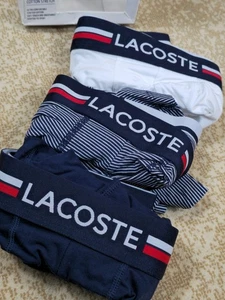 Lacoste 3-Pack Boxer Briefs XXL 🩳 White & Navy Stripe 🤍💙 Soft Stretch Cotton - Picture 1 of 17
