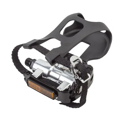 Sunlite Training Pedals SPD w/ Toe Clips and Straps 9/16` Black/Silver - Image 1 of 3