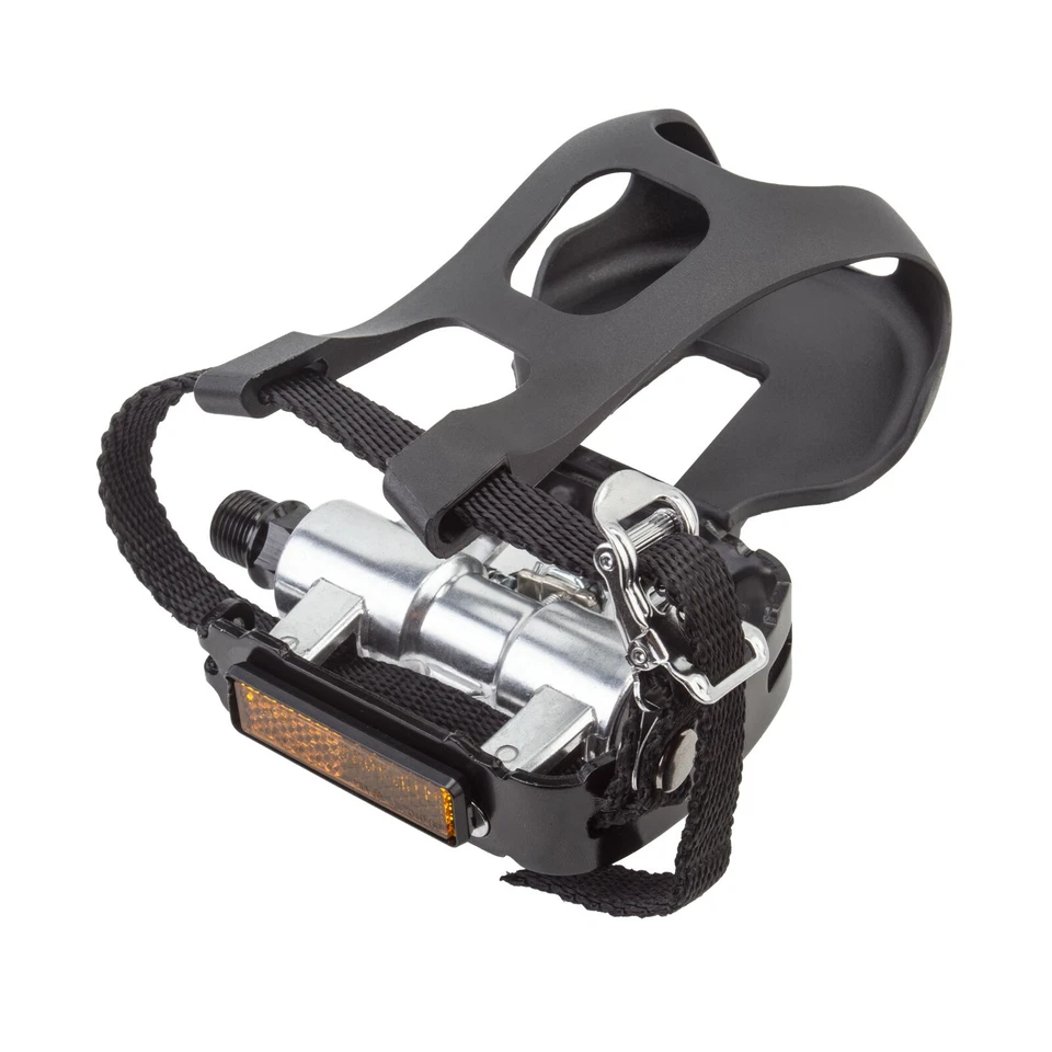 Sunlite Training Pedals SPD w/ Toe Clips and Straps 9/16` Black/Silver - Image 1 of 3