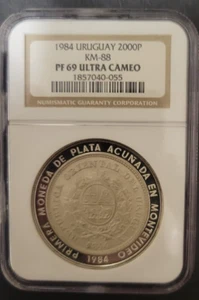 *NGC ERROR LABEL* RARE Pattern 1984 Uruguay Silver 2000P Pn-A118 PF69 Mintage 40 - Picture 1 of 4