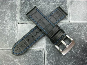 Neu 22mm Big Croco Lederband schwarz dick Uhrenarmband Belt blau Omega - Bild 1 von 9