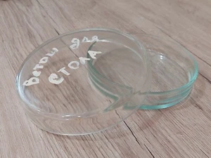 Soviet Vintage Petri Dish Cup . USSR Original . Inscription - Table rags  - Picture 1 of 12