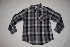Boys L/S Shirt BLACK GRAY CHECKERED PLAID Button Front LT WEIGHT Pocket L 10-12 - Picture 1 of 1