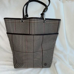 Vintage Ralph Lauren Brown Red Tan Plaid Houndstooth RL Logo Shoulder Bag - Picture 1 of 18