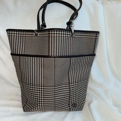 Bolsa de ombro vintage Ralph Lauren marrom vermelha bronzeada xadrez logotipo Houndstooth RL - Imagem 1 de 4