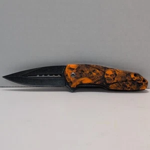 ZOMBIE SKULL SKULLS SPRING ASSISTED POCKET KNIFE BLADE WITH BELT CLIP ( Orange ) - Picture 1 of 7