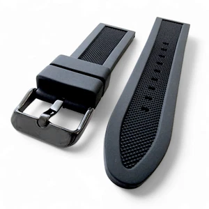 Cinturino orologio gomma silicone premium fibbia nera uomo 18mm 20mm 22mm 24mm - Foto 1 di 16