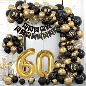 60. Geburtstag Deko für Männer Frauen, schwarz gold 60. Geburtstag Luftballons Party - Bild 1 von 7