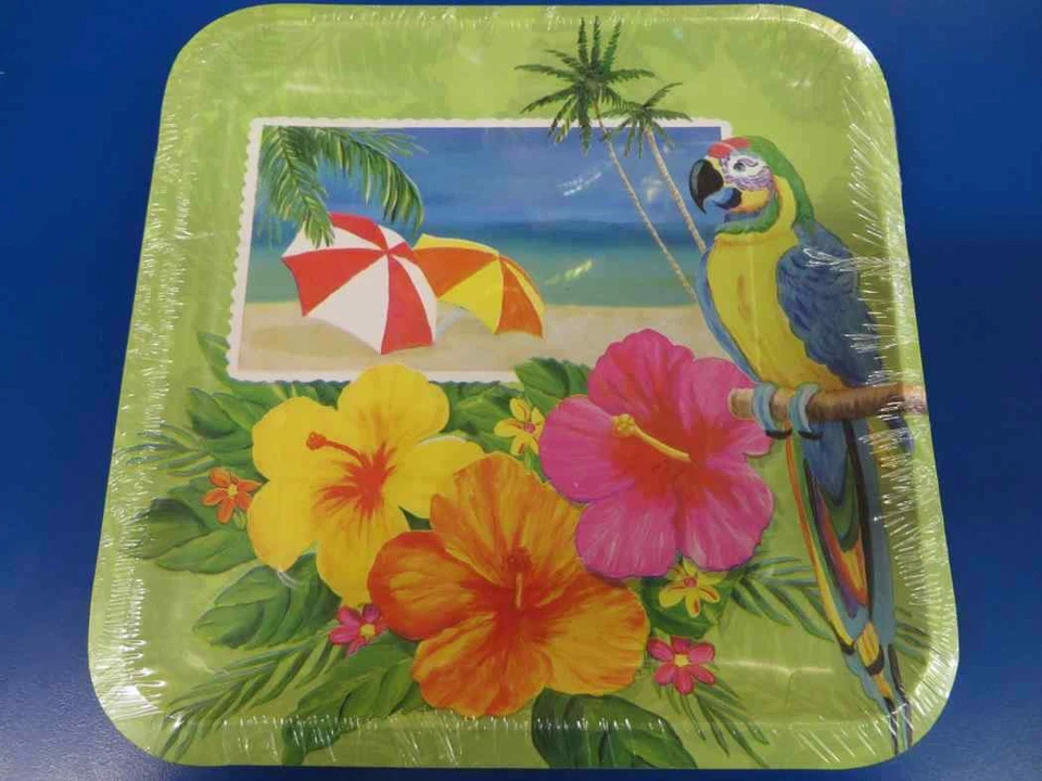 Tropical Vacation Bird Beach Summer Luau Beach Party 9" Square Dinner Plates - Image 1 of 1