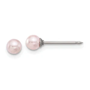 Stainless Steel 4mm Pink Pearl Stud Earrings - Picture 1 of 5