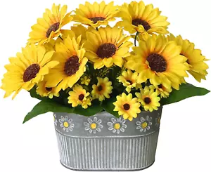 Artificial Flowers Fake Sunflowers in Pot, Faux Silk Flowers Floral Table Center - Picture 1 of 7