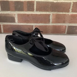 Capezio Girls Jr. Tyette tap dance shoes Flats Black Patent Big Girls US 4 W NEW - Picture 1 of 9