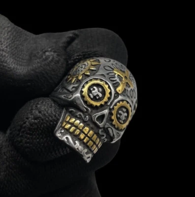Anello uomo Teschio color argento oro,tema punk,misura 17,acciaio 316l,in 24 ore - Immagine 1 di 4