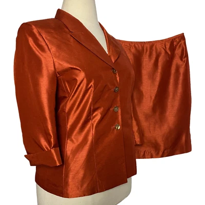 Traje de mujer Jacqueline Ferrar 2 piezas falda 4 botones chaqueta de un solo pecho óxido 14 Foto 1 de 4