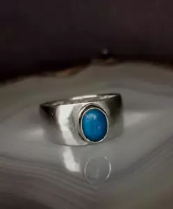 Ring Silber 925 Achat blau zeitlos schön edel schlicht Bandring 19 mm 5,7g - Bild 1 von 5