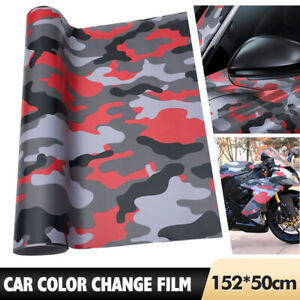 Black Red Camo Camouflage Vinyl Film Wrap Decal Air Bubble Car Wrap Film AU